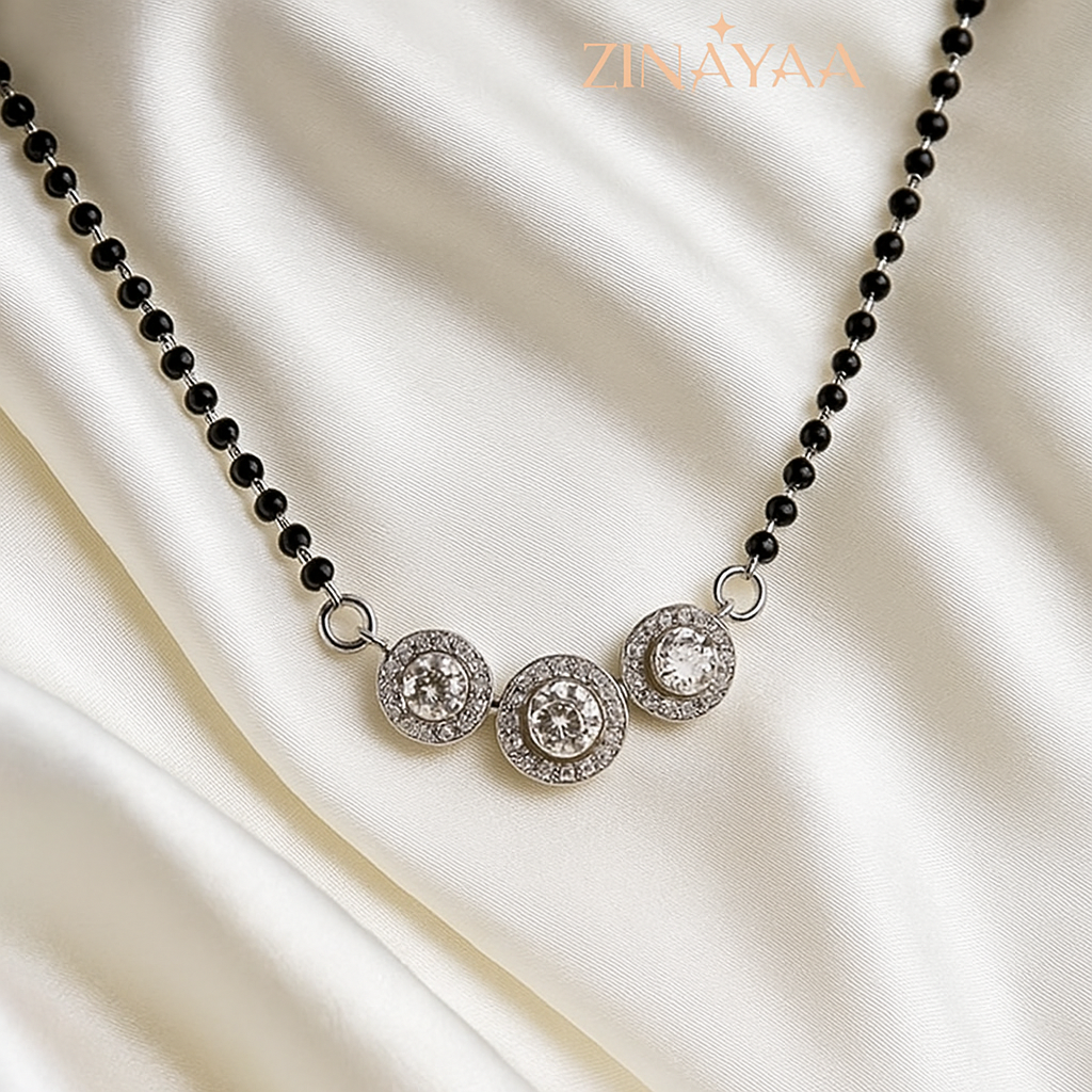 92.5 Sterling Silver Mangalsutra Triple Halo Pendant Design
