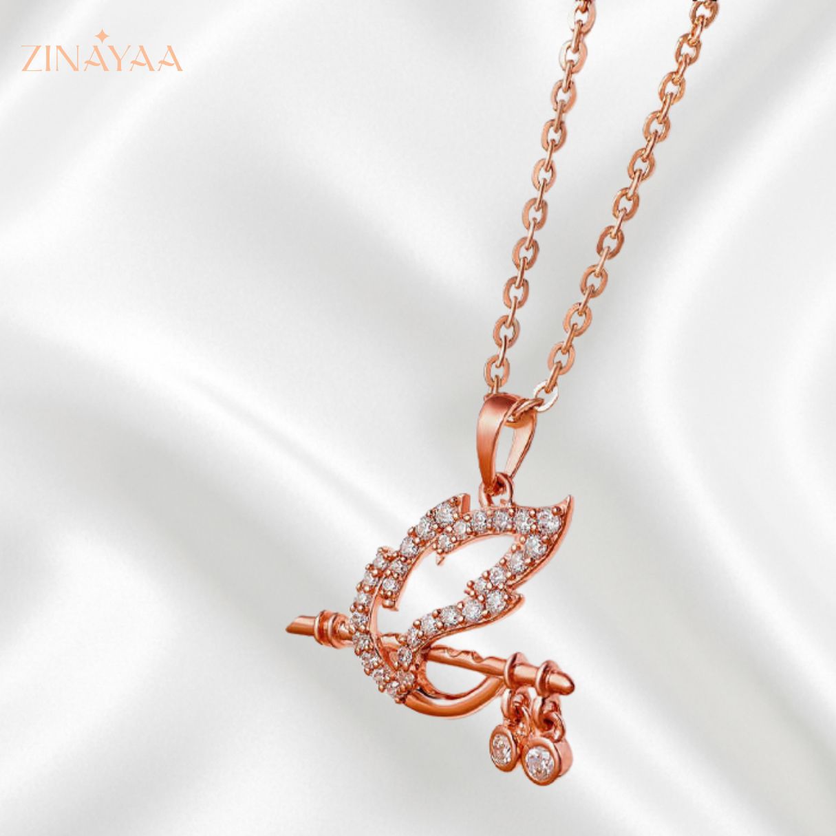92.5 Sterling Silver Krishna's Flute Pendant with Chain in Rose Gold