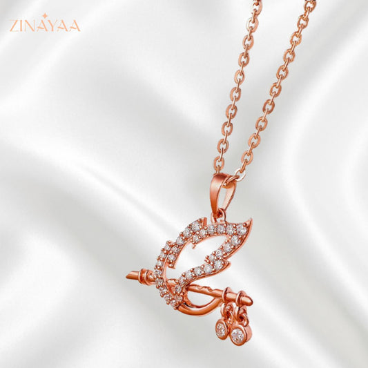 92.5 Sterling Silver Krishna's Flute Pendant with Chain in Rose Gold