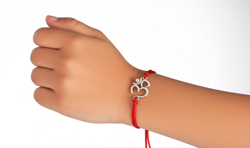 92.5 sterling silver plain om with AD stud Rakhi
