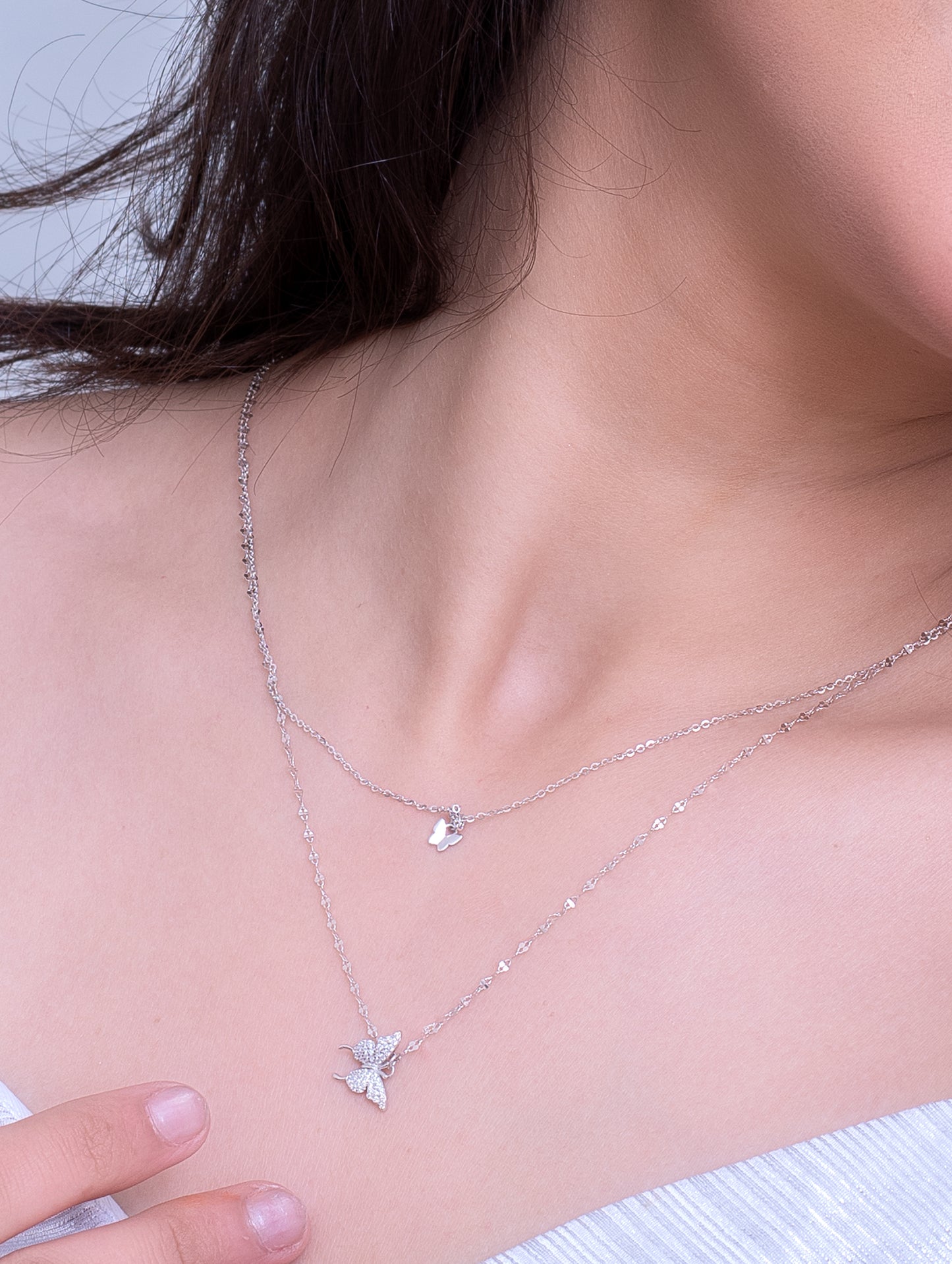 92.5 Sterling Silver Layered Titli Necklace
