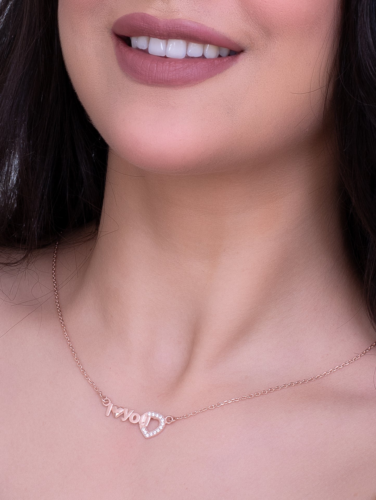 92.5 Sterling Silver Te Amo Necklace in Rose Gold