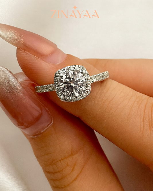 92.5 Sterling Silver Adjustable Cushion Halo Solitaire Ring