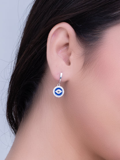 92.5 Sterling Silver Evil Eye Bali Earrings