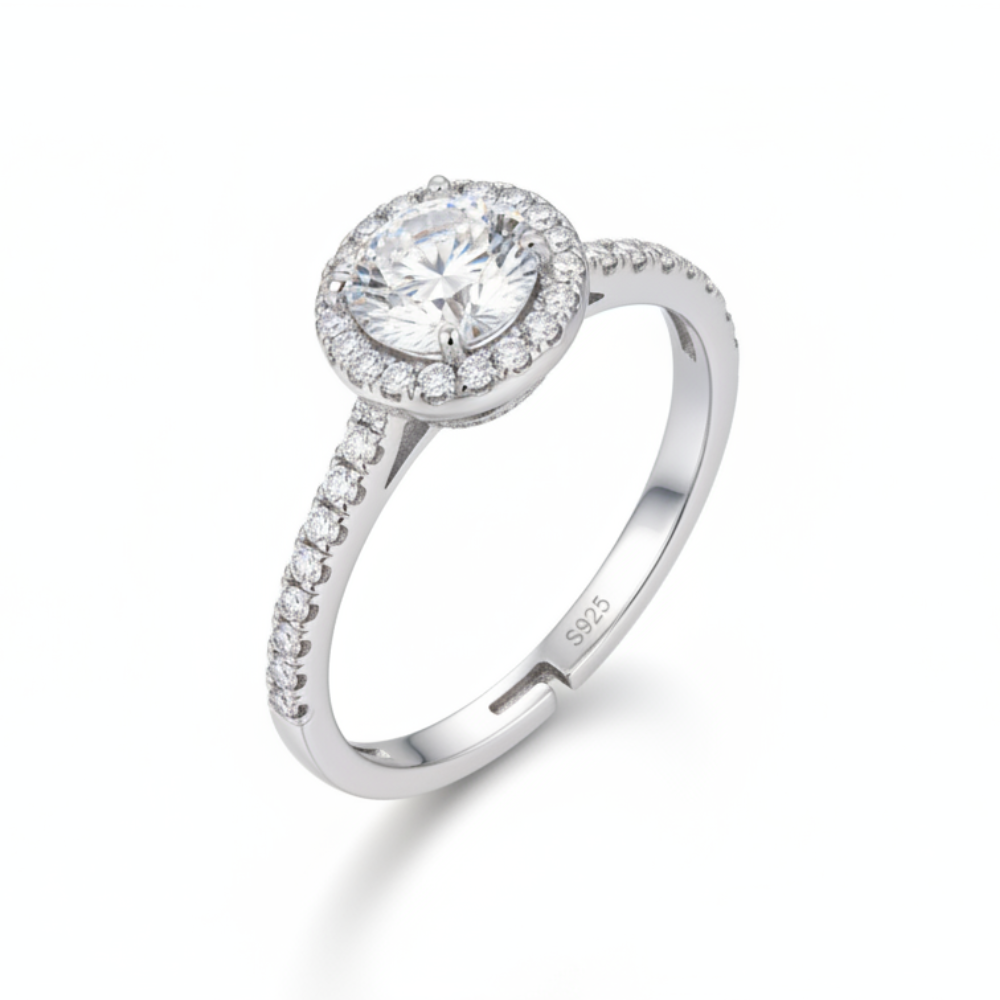 92.5 Sterling Silver Halo Solitaire Ring For women