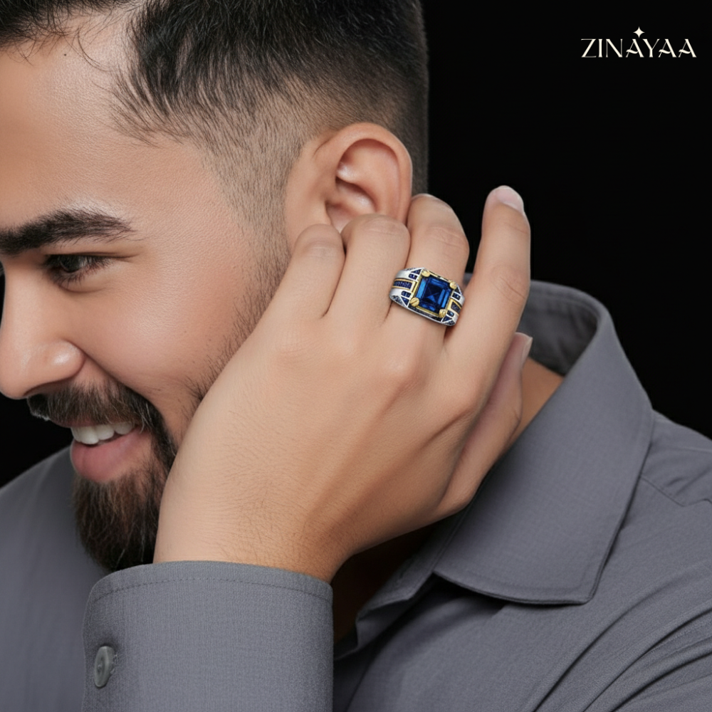 92.5 Sterling Silver Royal Midnight Men’s adjustable Ring