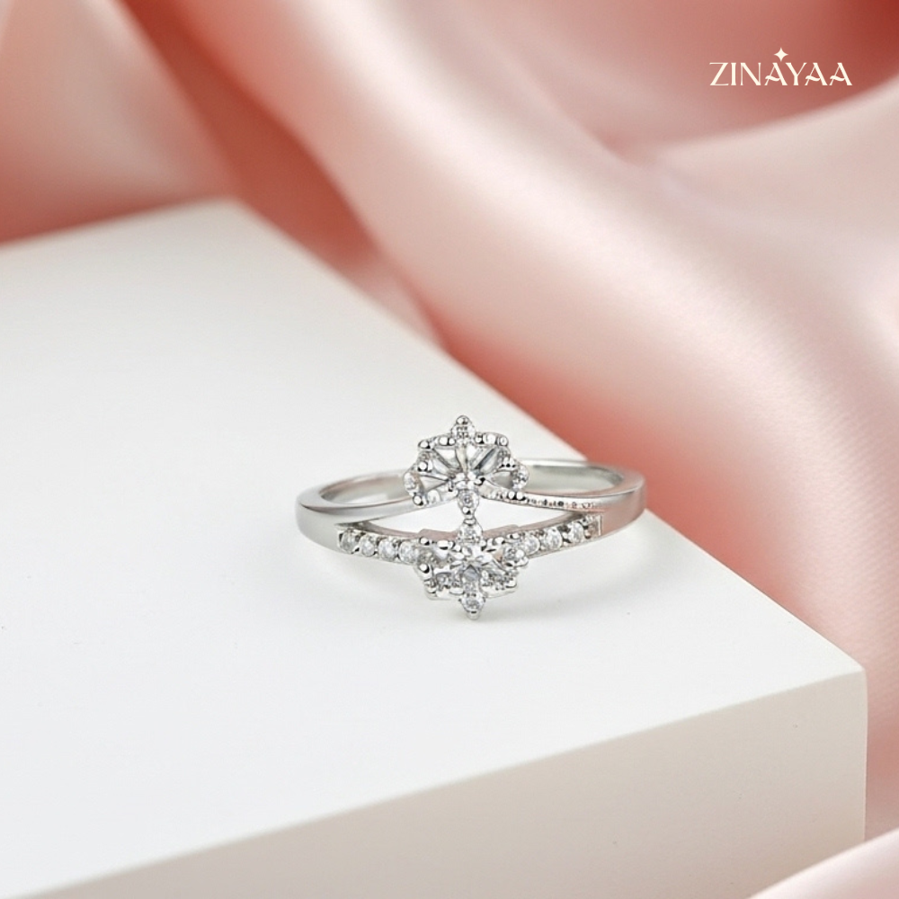 925 Sterling Silver Floral Spark Adjustable Ring