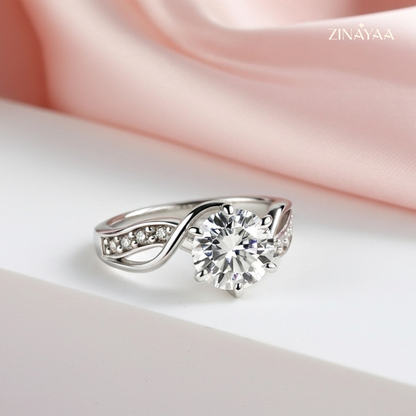 925 Sterling Silver Wave Solitaire Adjustable Ring
