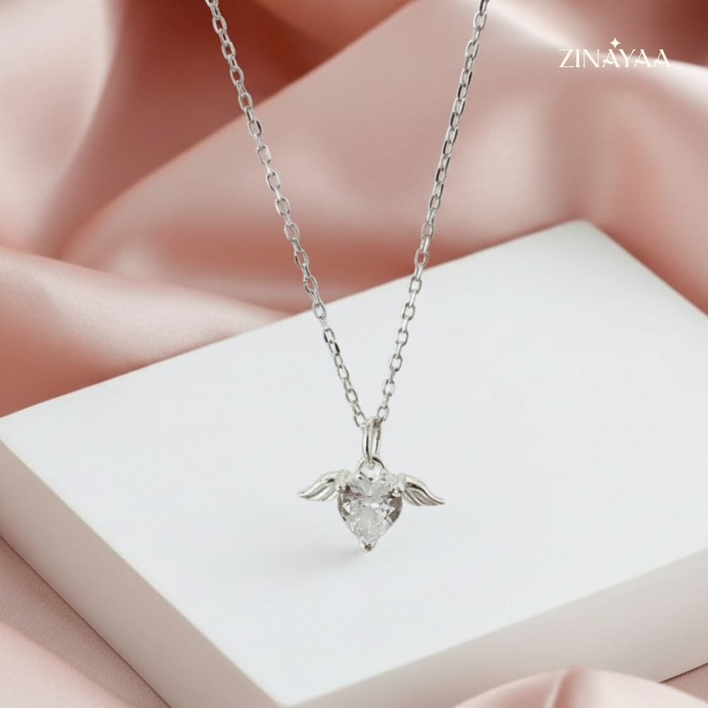 925 Sterling Silver Angel Heart Pendant Necklace