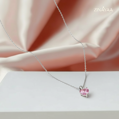 925 Sterling Silver Pink Heart Solitaire Pendant Necklace