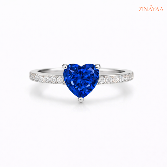 92.5 Sterling Silver Adjustable Heart-Cut Blue Stone Ring