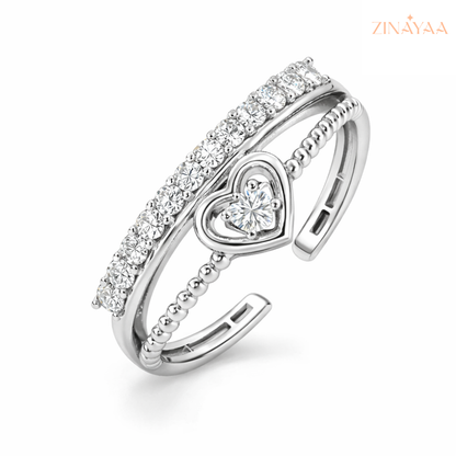 92.5 Sterling Silver Adjustable Heart Accent Ring