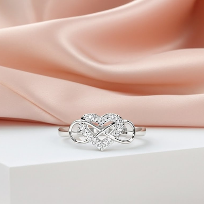 925 Sterling Silver Adjustable Infinity Heart  Ring for Women