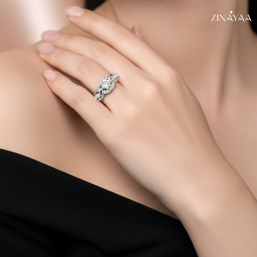 92.5 Sterling Silver Adjustable Love Root Solitaire Ring