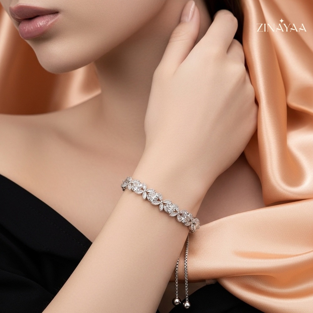92.5 Sterling Silver Luminous Bloom Women’s Adjustable  Bracelet