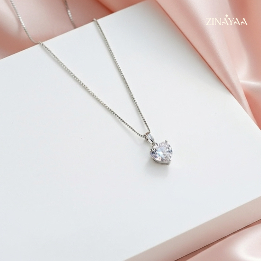 925 Sterling Silver Heart Solitaire Adjustable Necklace