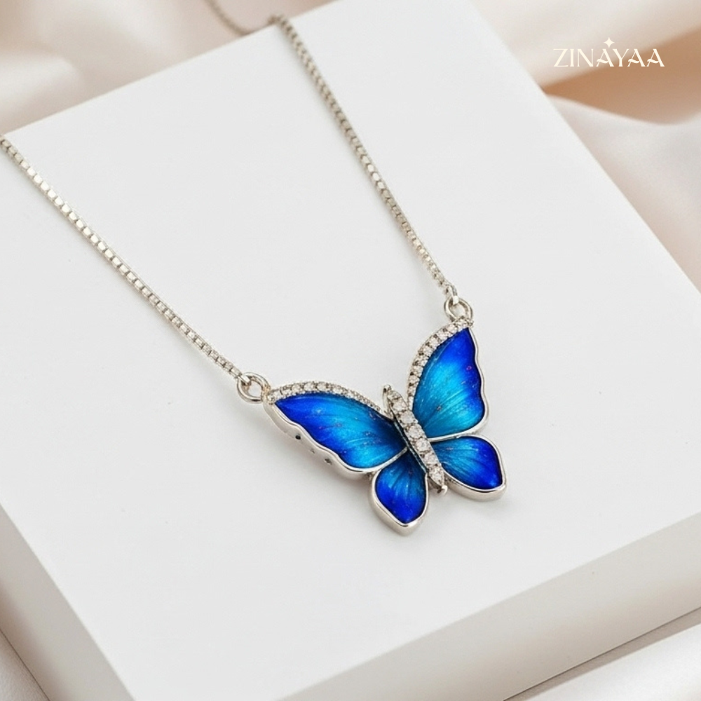 925 Sterling Silver Blue Butterfly Adjustable Necklace