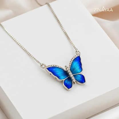 925 Sterling Silver Blue Butterfly Adjustable Necklace
