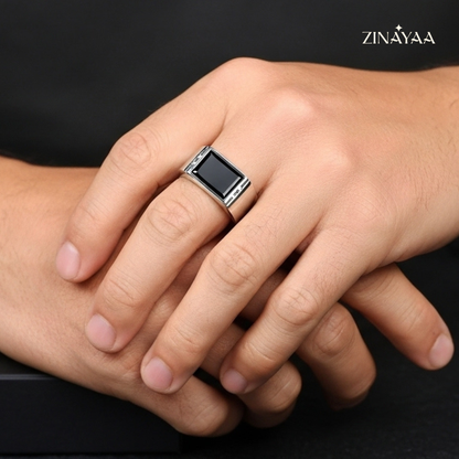 925 Sterling Silver Onyx Signet Adjustable Ring for Men