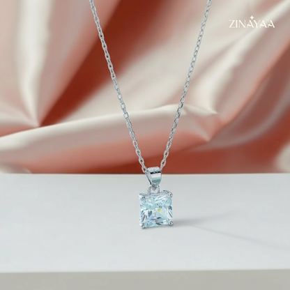 925 Sterling Silver Princess Solitaire Pendant Necklace