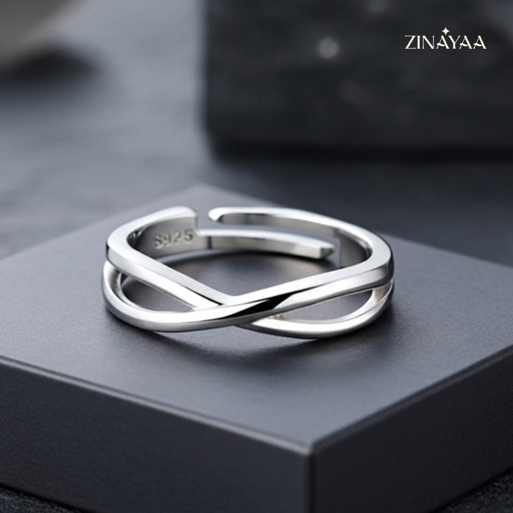 925 Sterling Silver Interlaced Mens Adjustable Ring