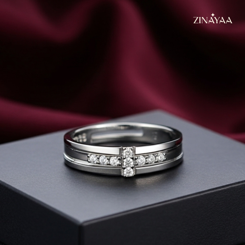 925 Sterling Silver Crossline Adjustable Ring