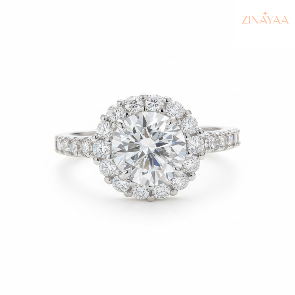 92.5 Sterling Silver Adjustable Round Halo Solitaire Ring