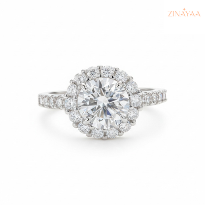 92.5 Sterling Silver Adjustable Round Halo Solitaire Ring