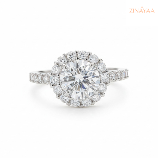 92.5 Sterling Silver Adjustable Round Halo Solitaire Ring