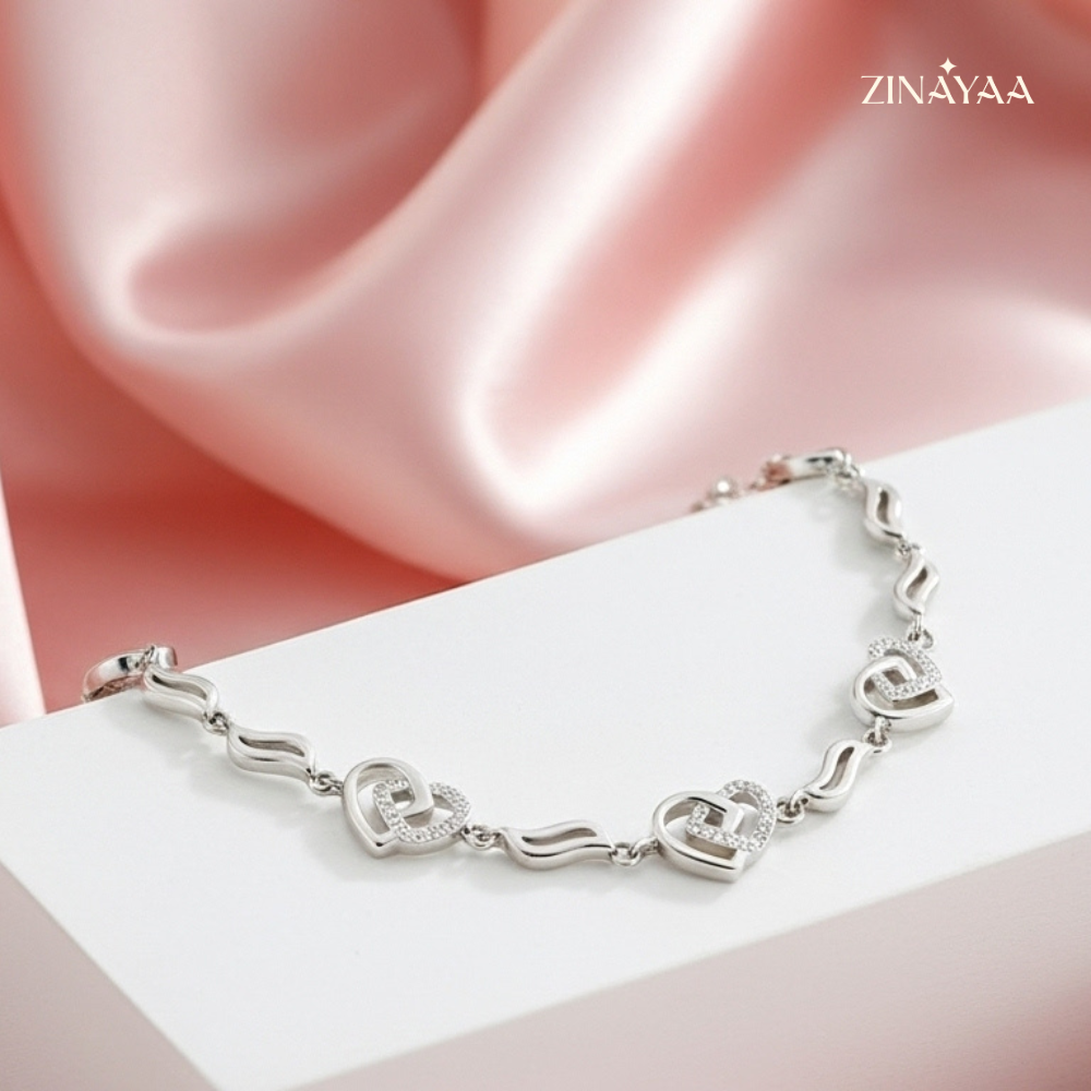 925 Sterling Silver Heart Link Adjustable Bracelet