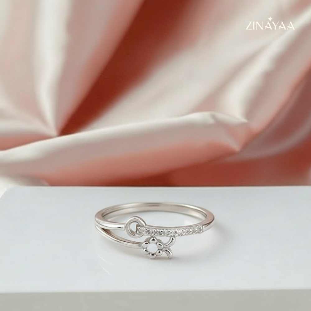 925 Sterling Silver Floral Spark Adjustable Ring