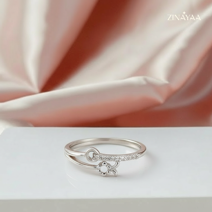 925 Sterling Silver Floral Spark Adjustable Ring