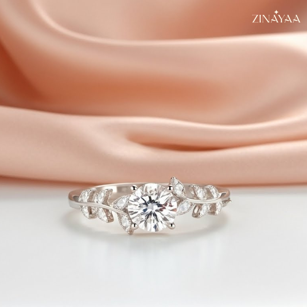 925 Sterling Silver Adjustable Infinity Solitaire Leaf Ring for Women