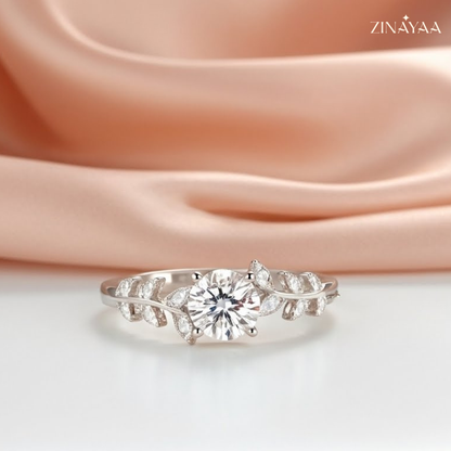 925 Sterling Silver Adjustable Infinity Solitaire Leaf Ring for Women