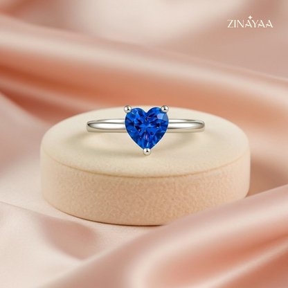 925 Sterling Silver Blue Heart Solitaire adjustable Ring