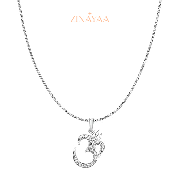92.5 Sterling Silver Om Trishul Pendant Chain