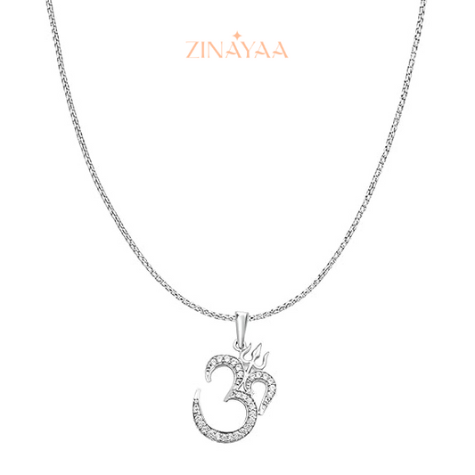 92.5 Sterling Silver Om Trishul Pendant Chain