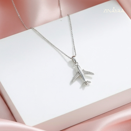 925 Sterling Silver Airplane Charm Adjustable Necklace