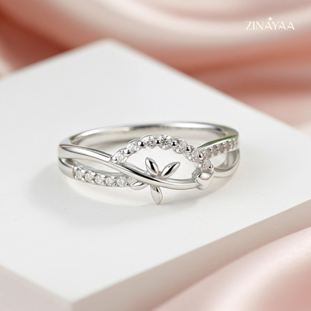 925 Sterling Silver Leaf & Heart Adjustable Ring