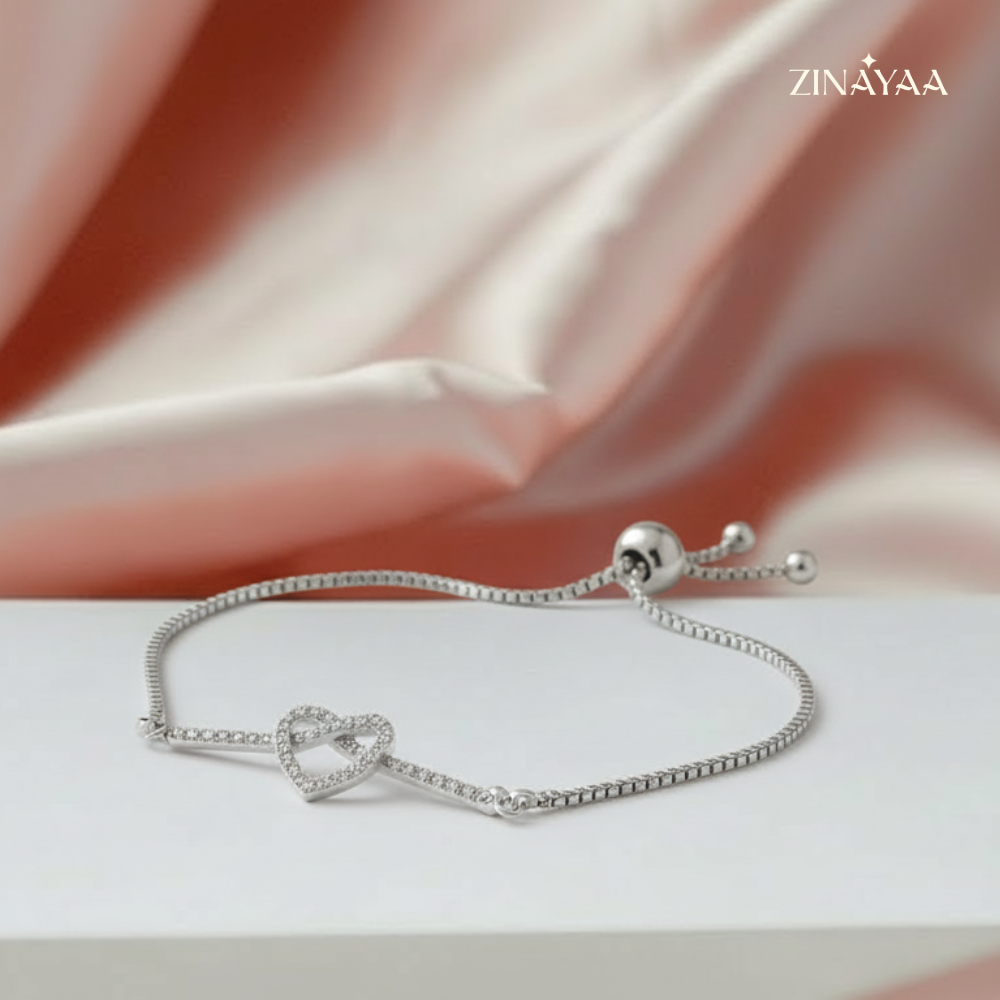 925 Sterling Silver Infinite Heart Adjustable Bracelet,