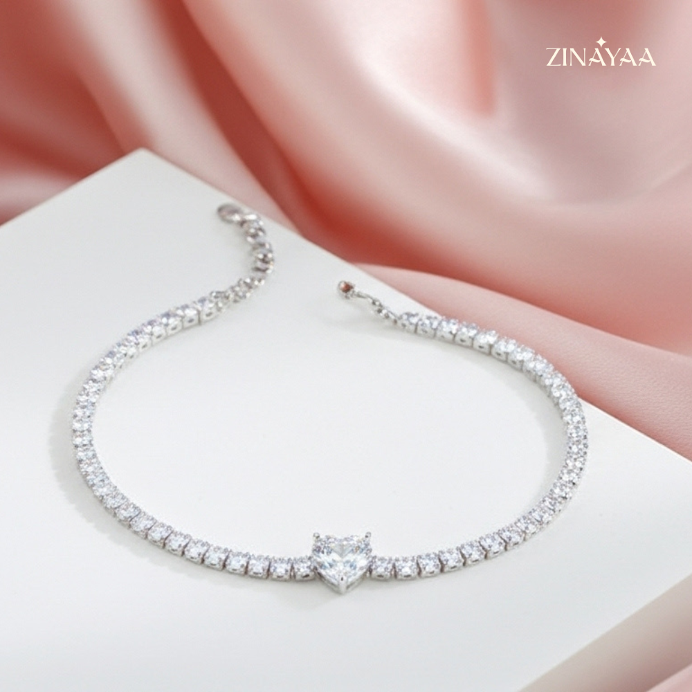 925 Sterling Silver Adjustable Heart Tennis Bracelet
