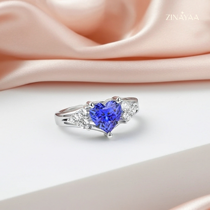 925 Sterling Silver Blue Heart Elegance Adjustable Ring