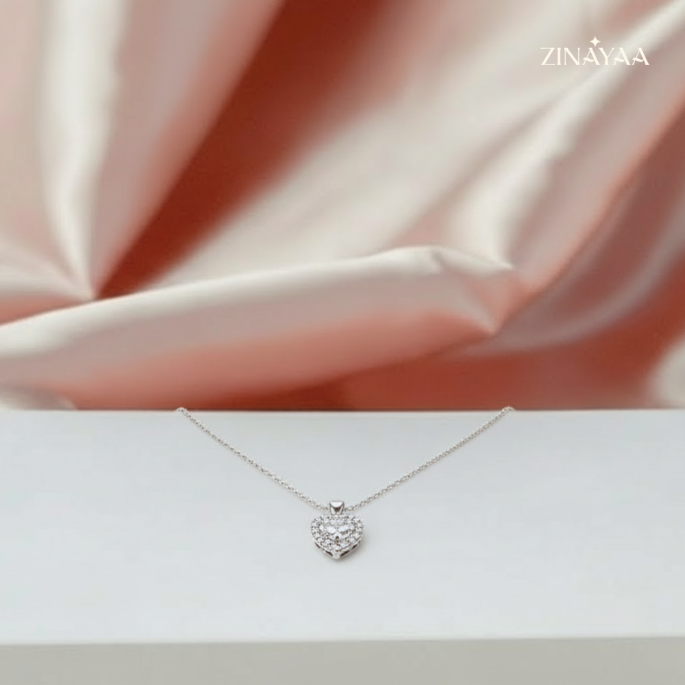 925 Sterling Silver Heart Halo Pendant Necklace