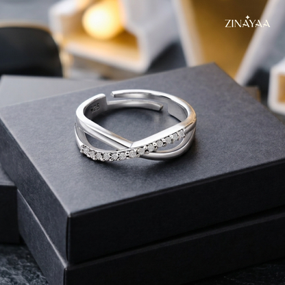 925 Sterling Silver Criss-Cross Men's Adjustable Ring