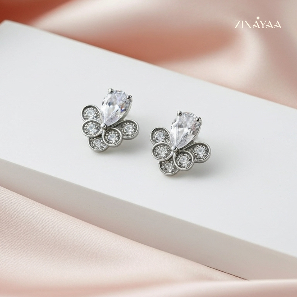 925 Sterling Silver Floral Sparkle Stud Earrings