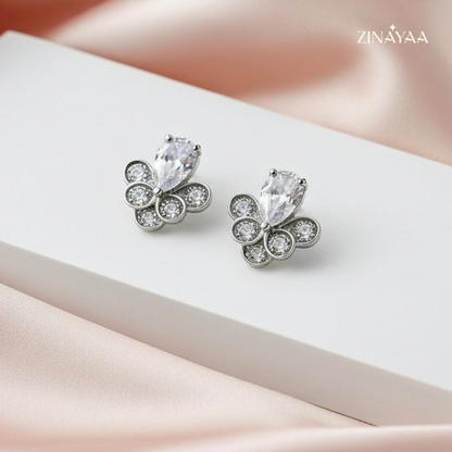 925 Sterling Silver Floral Sparkle Stud Earrings