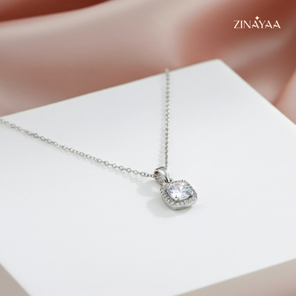 92.5 Sterling Silver Cushion Solitaire Pendant Necklace