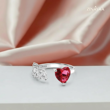 925 Sterling Silver Pink Heart Adjustable Ring
