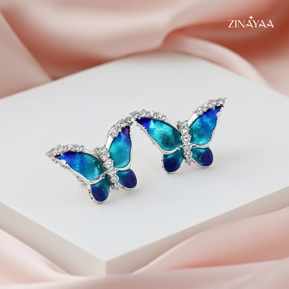 925 Sterling Silver Blue Butterfly Stud Earrings