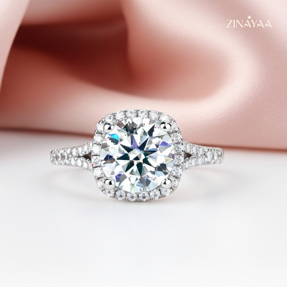 925 Sterling Silver Halo Solitaire Adjustable Ring